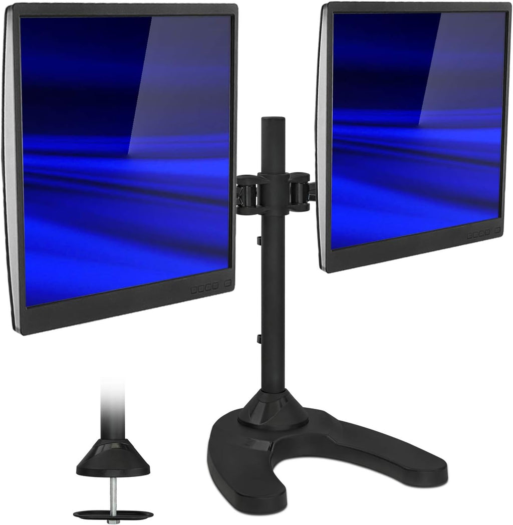 Mount-It! Dual Monitor Stand for Desk, Adjustable Monitor Stand for 2 Screens up to 27', 22 lbs Each, VESA 75x75 100x100, Full Motion Arms, Free Standing Base or Grommet Mount, MI-792