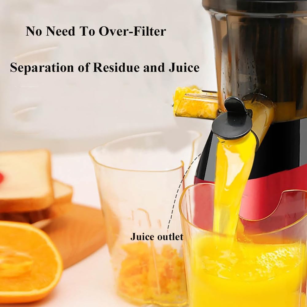 Centrifugal Juicer Machines,3.2' Large Feed Chute For Whole Fruits & Vegetables,Stainless Steel Slow Masticating Juicer,Easy To Clean,7-Segment Spiral Shaft,3 Strainers,Red
