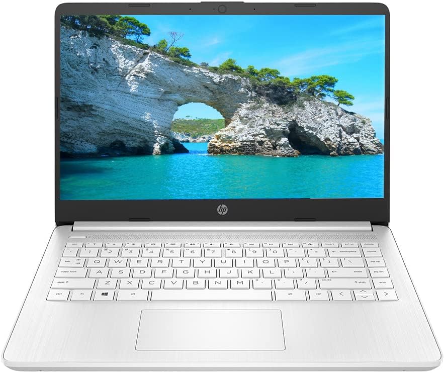 HP 2023 14'' HD IPS Laptop, Intel Celeron Processor Up to 2.60GHz, 8GB RAM, 64GB SSD, Ultra-Fast WiFi, Webcam, Windows 11, Dale White/Silver (Renewed)