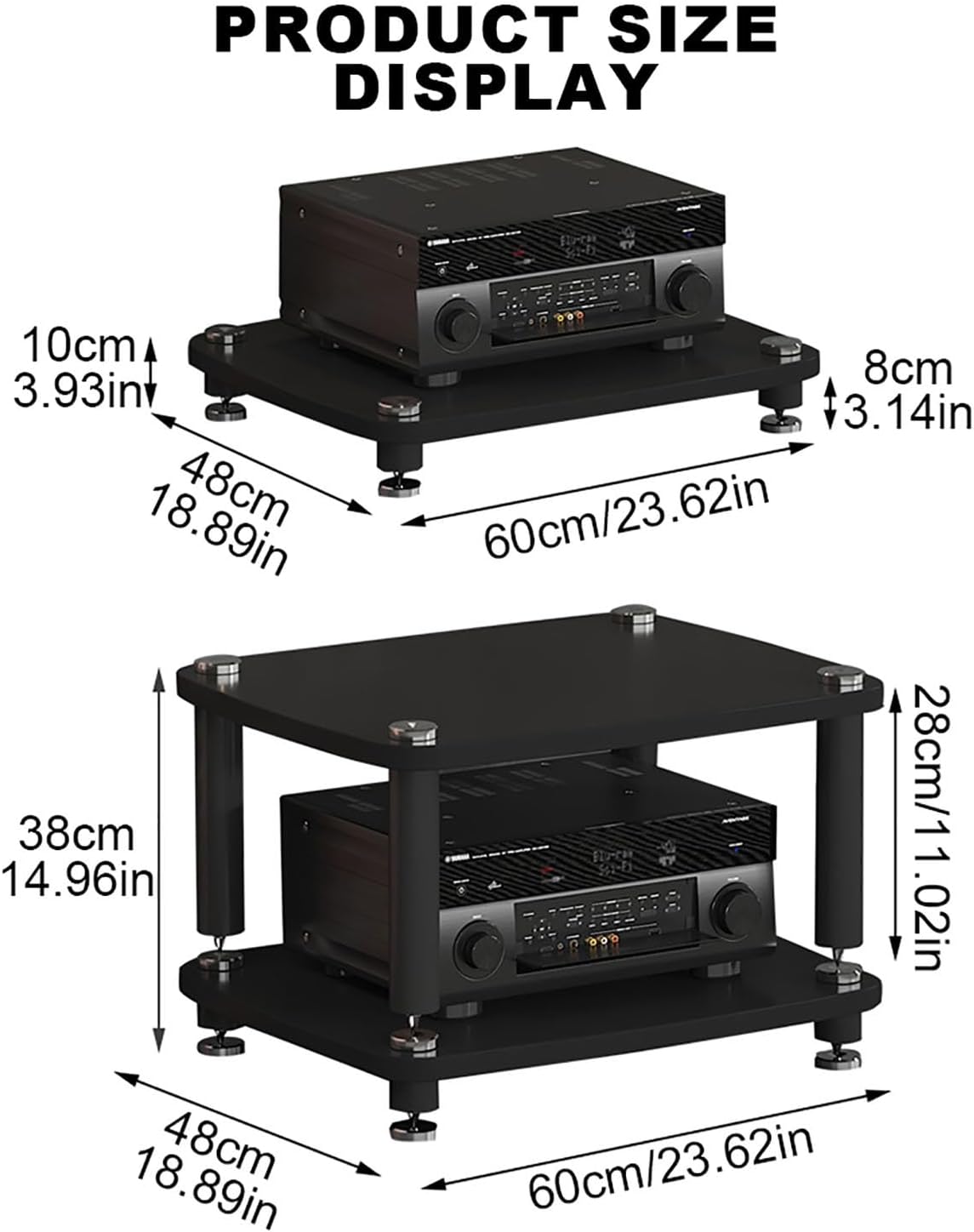 Audio Rack,Gaming Shelf,AV Media Stand Corner Shelf,DVD Shelf,CD Display Cabinet,Entertainment Stand,Rack Audio Tower,Record Player Stand,for Living,Gaming,Recording Room.(Black,60x48x10cm)