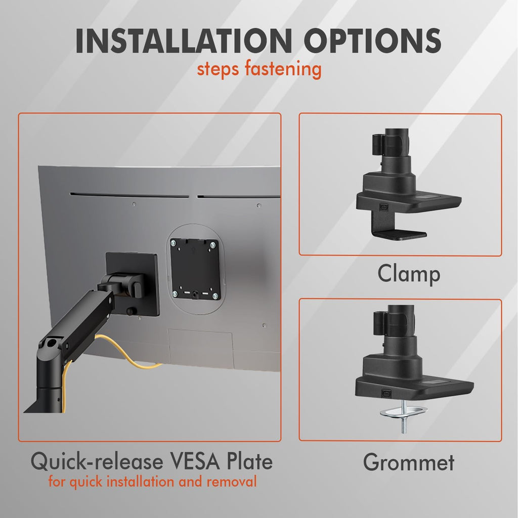 Dual Monitor Arm for 17-49 Inch Ultrawide Screens – Heavy Duty Monitor Arm Desk Mount – VESA Mount with Clamp and Grommet Base – Holds Up to 44 lbs. Each
