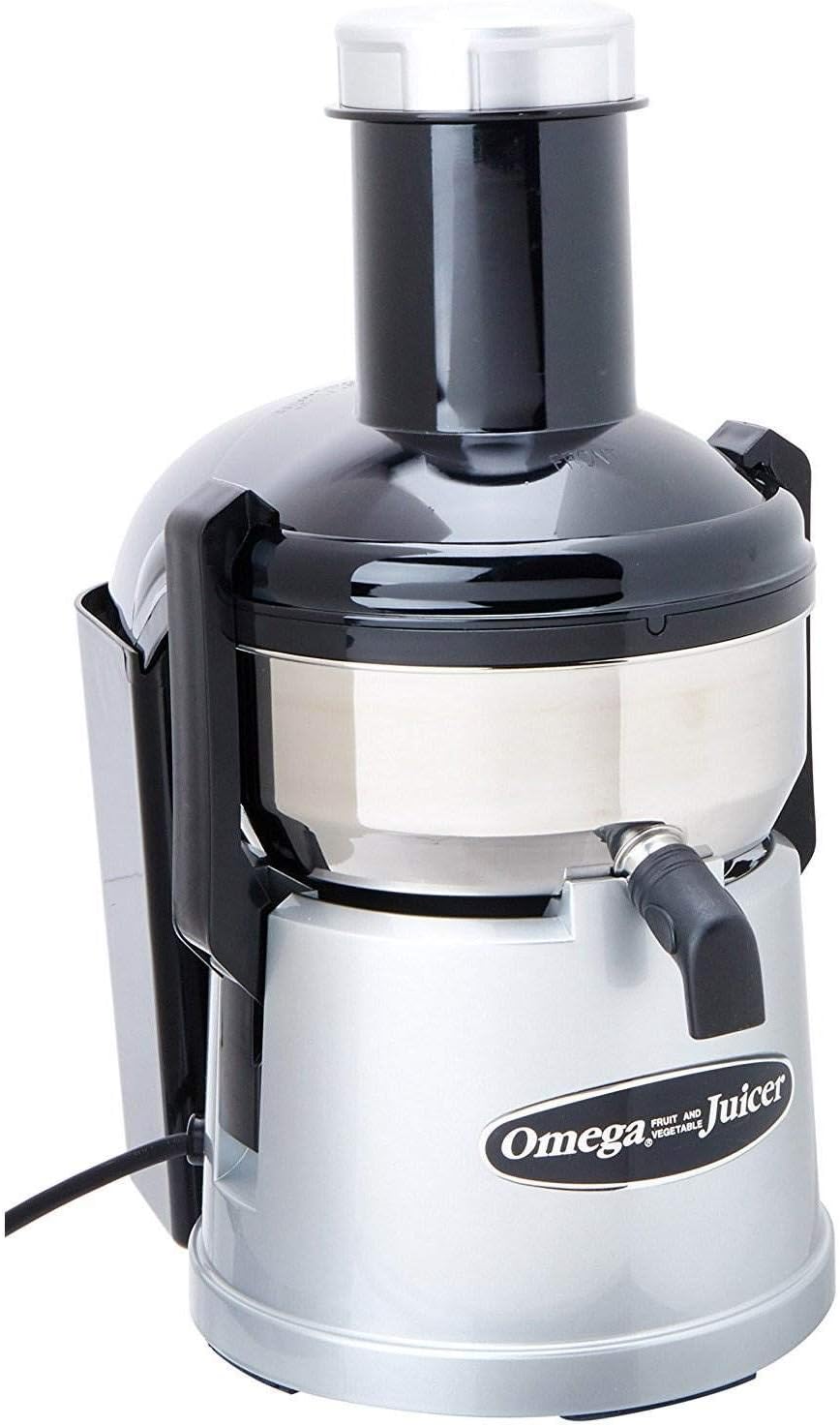 Omega BMJ330 Mega Mouth Juicer with Extra Large Feed Chute For Larger Portions of Fruits & Vegetables Pulp Ejection with Pulp Catch Bucket, 375W, Silver