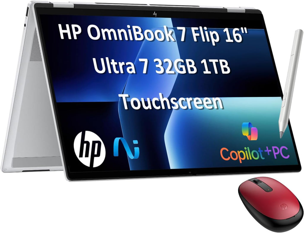 HP OmniBook 7 Flip 2-in-1 Laptop w/Bluetooth Mouse (16' FHD+ Touchscreen, Intel Core Ultra 7 258V, 32GB DDR5 RAM, 1TB SSD, Pen) Next Gen Envy 16 x360, AI Copilot+ PC, IR Webcam, Wi-Fi 7, Win 11 Home