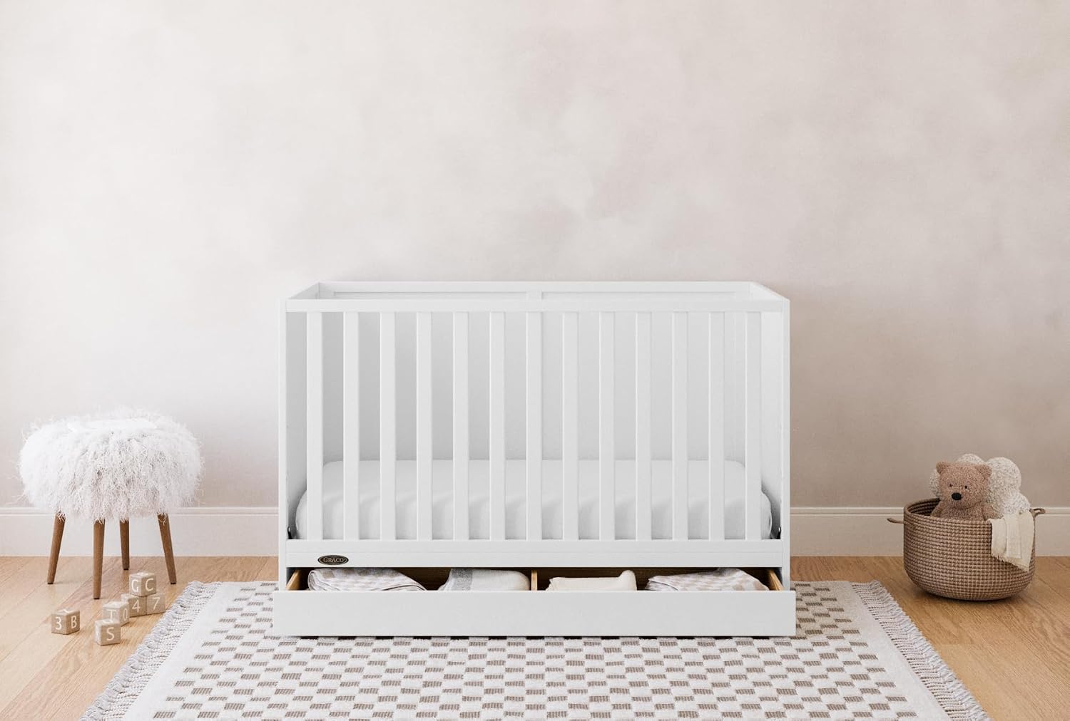Graco Theo 3-in-1 Convertible Crib with Storage Drawer – GREENGUARD Gold Certified Baby Crib Crafted from Wood, Converts to Toddler Bed, Daybed, and Full-Size Bed (White)
