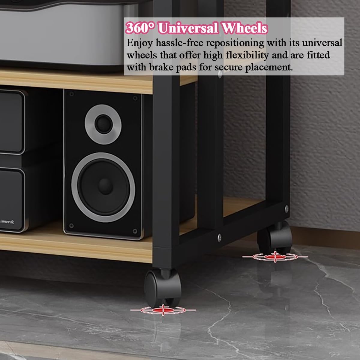 4 Tier Media Stand Component Storage Unit, Audio Video Equipment Rack, Wooden Stereo Receiver Shelf Record Player For Home Theater Club Office