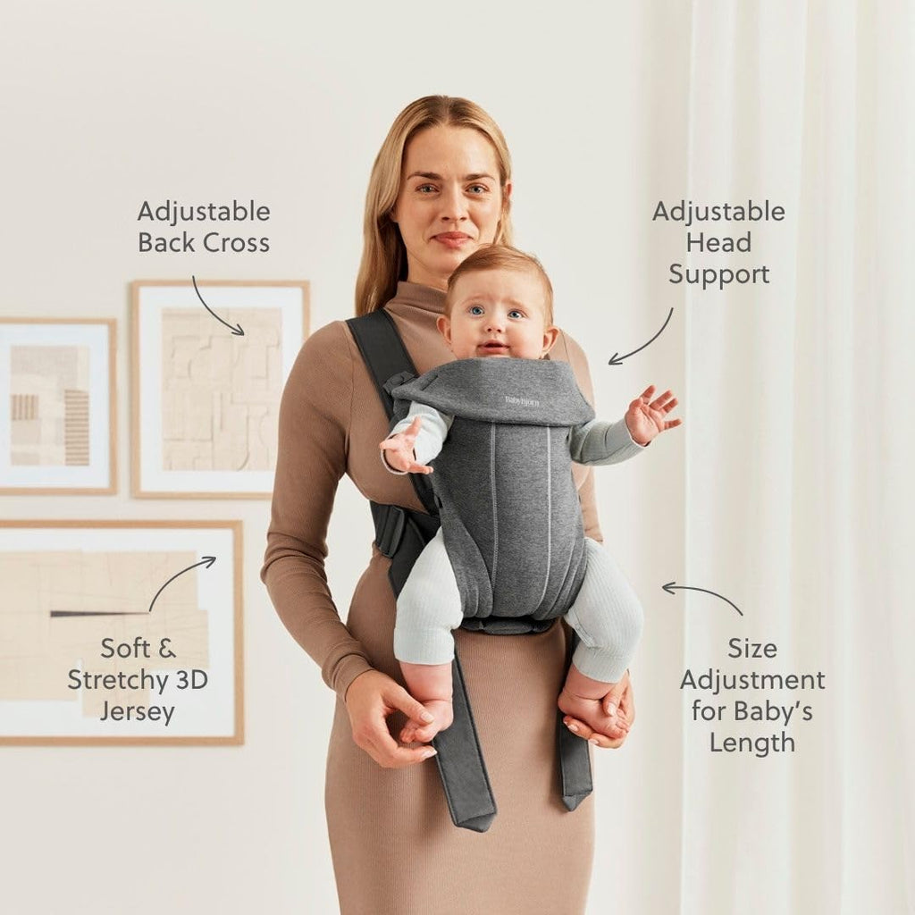 BabyBjörn Baby Carrier Mini, Dark Gray, 3D Jersey Infant Carrier (7-25 lbs), Ergonomic, Easy-to-Use