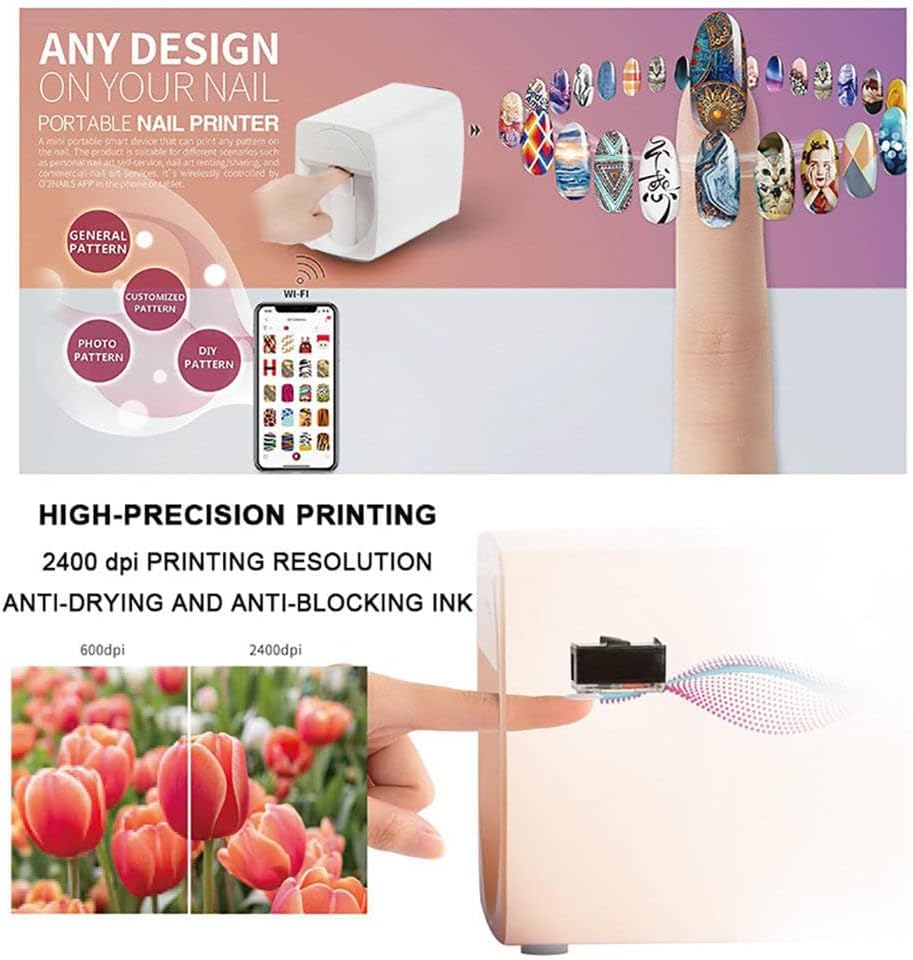 3D Portable Nail Printer, Automatic Smart Art Nail Printer Machine, Digital Mobile Nail Printing Machine, Support WiFi/USB, for Kid/Nail Studio/Manicurist/Nail Lovers (Rose Gold)