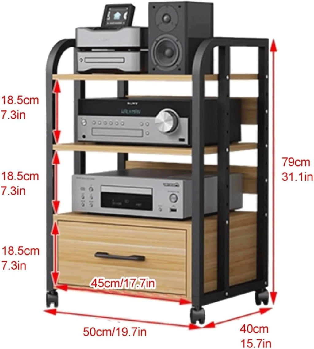 Audio Rack 2/3/4 Tier Stereo Rack Audio Equipment Rack Audio Open Rack Cabinet Wooden with Drawer AV Stand with Adjustable Shelves(Natural,79cm)