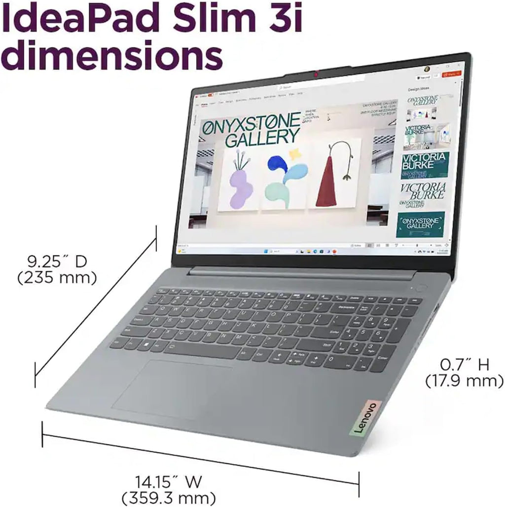 Lenovo IdeaPad Slim 3i 15.6' FHD Laptop, Intel Core i3-N305 (8-Core) CPU, 8GB LPDDR5 RAM, 128GB UFS, Intel UHD Graphics, Wi-Fi 6, SD Card Reader, Windows 11 S, Arctic Grey, EAT Laptop Foldable Stand