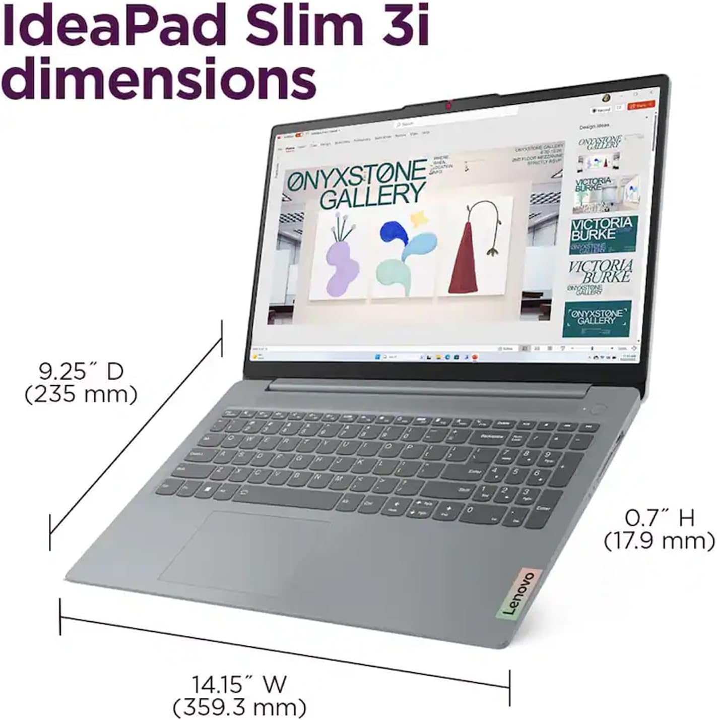 Lenovo IdeaPad Slim 3i 15.6' FHD Laptop, Intel Core i3-N305 (8-Core) CPU, 8GB LPDDR5 RAM, 128GB UFS, Intel UHD Graphics, Wi-Fi 6, SD Card Reader, Windows 11 S, Arctic Grey, EAT Laptop Foldable Stand