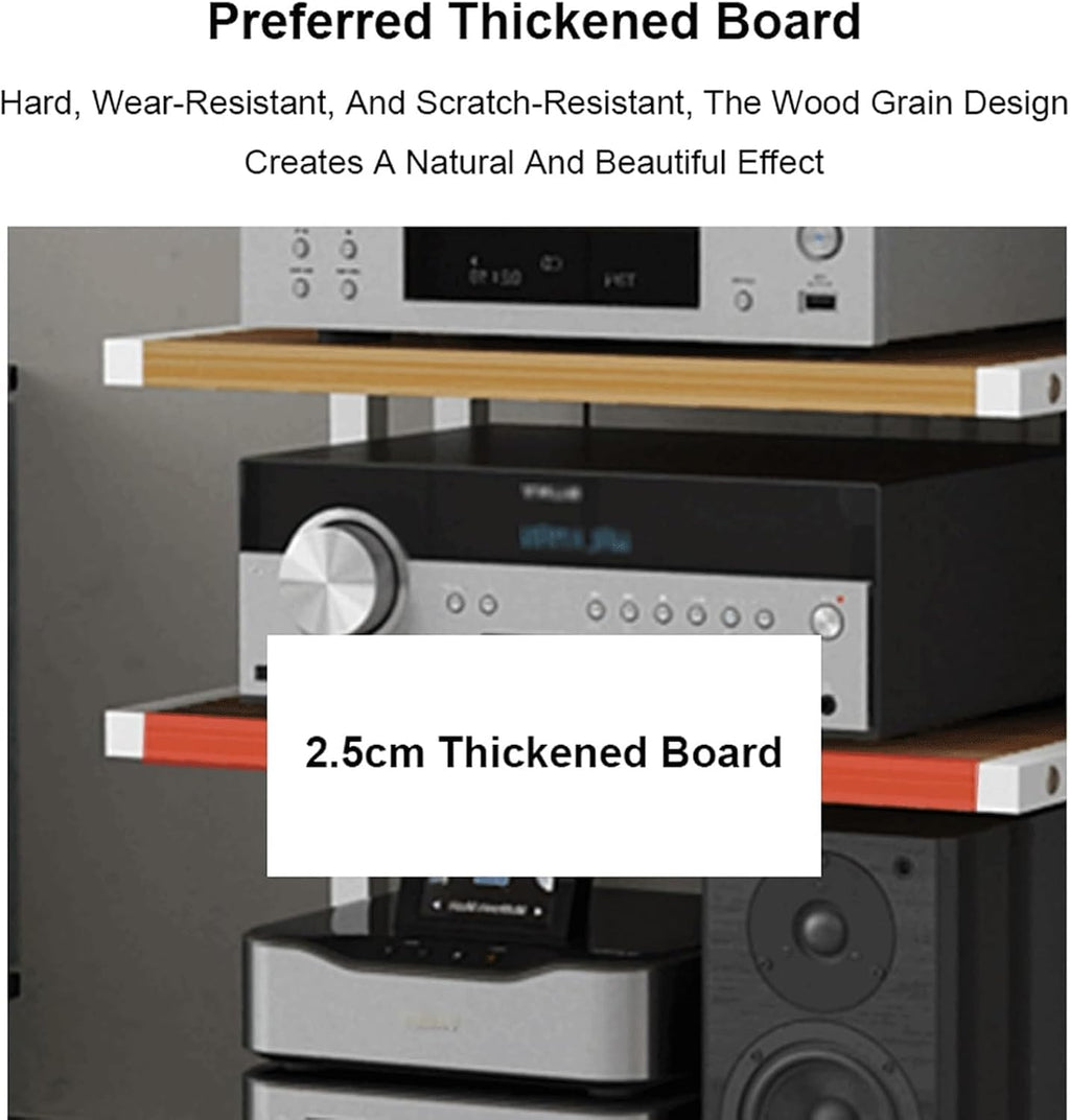 Audio Rack Movable Stereo Rack Audio Equipment Rack Audio with Wheels Stereo Shelf Wooden Open Audio-Video Shelving Waterproof(Nero,3 Tier)