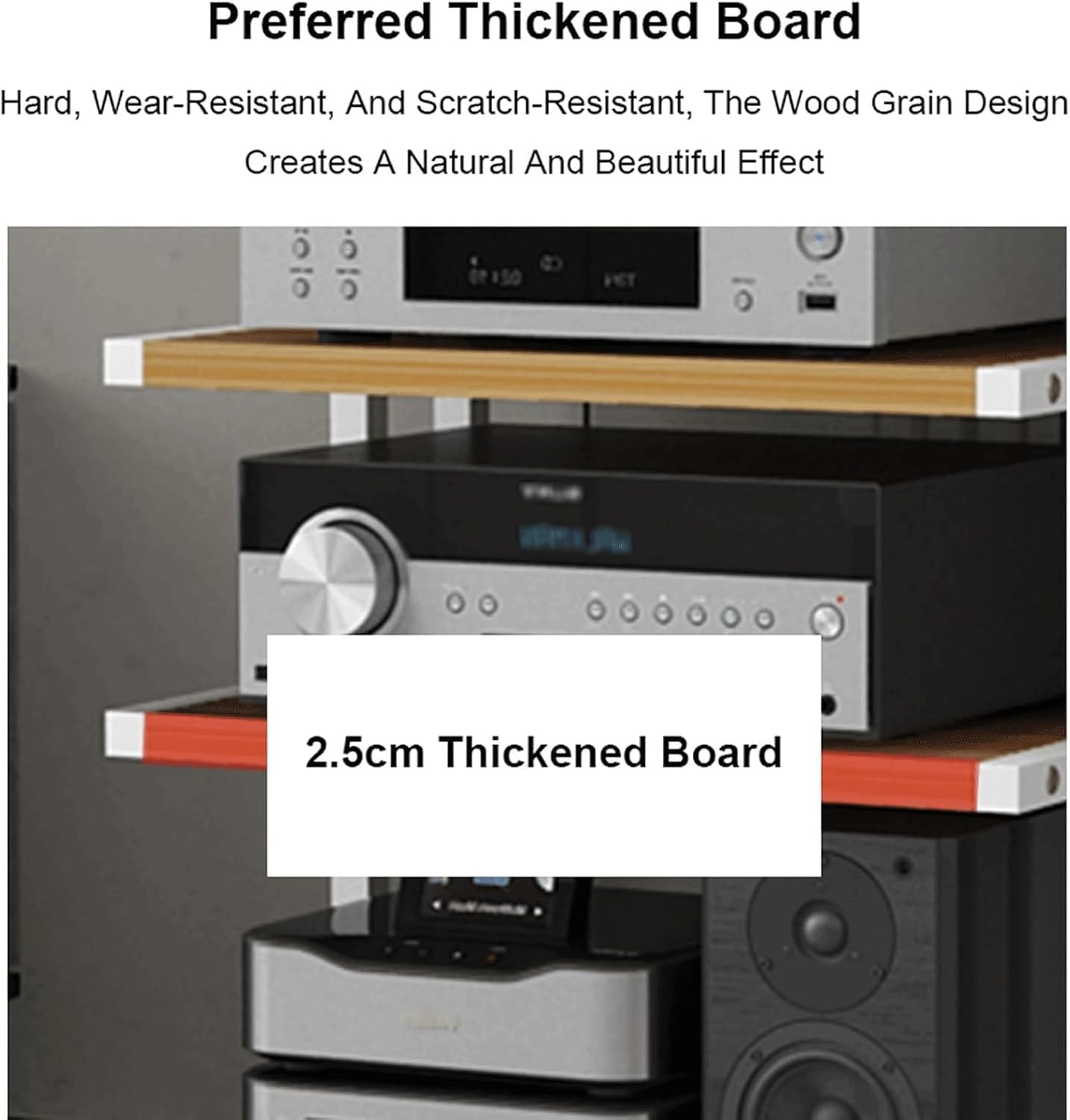 Audio Rack Movable Stereo Rack Audio Equipment Rack Audio with Wheels Stereo Shelf Wooden Open Audio-Video Shelving Waterproof(Nero,3 Tier)