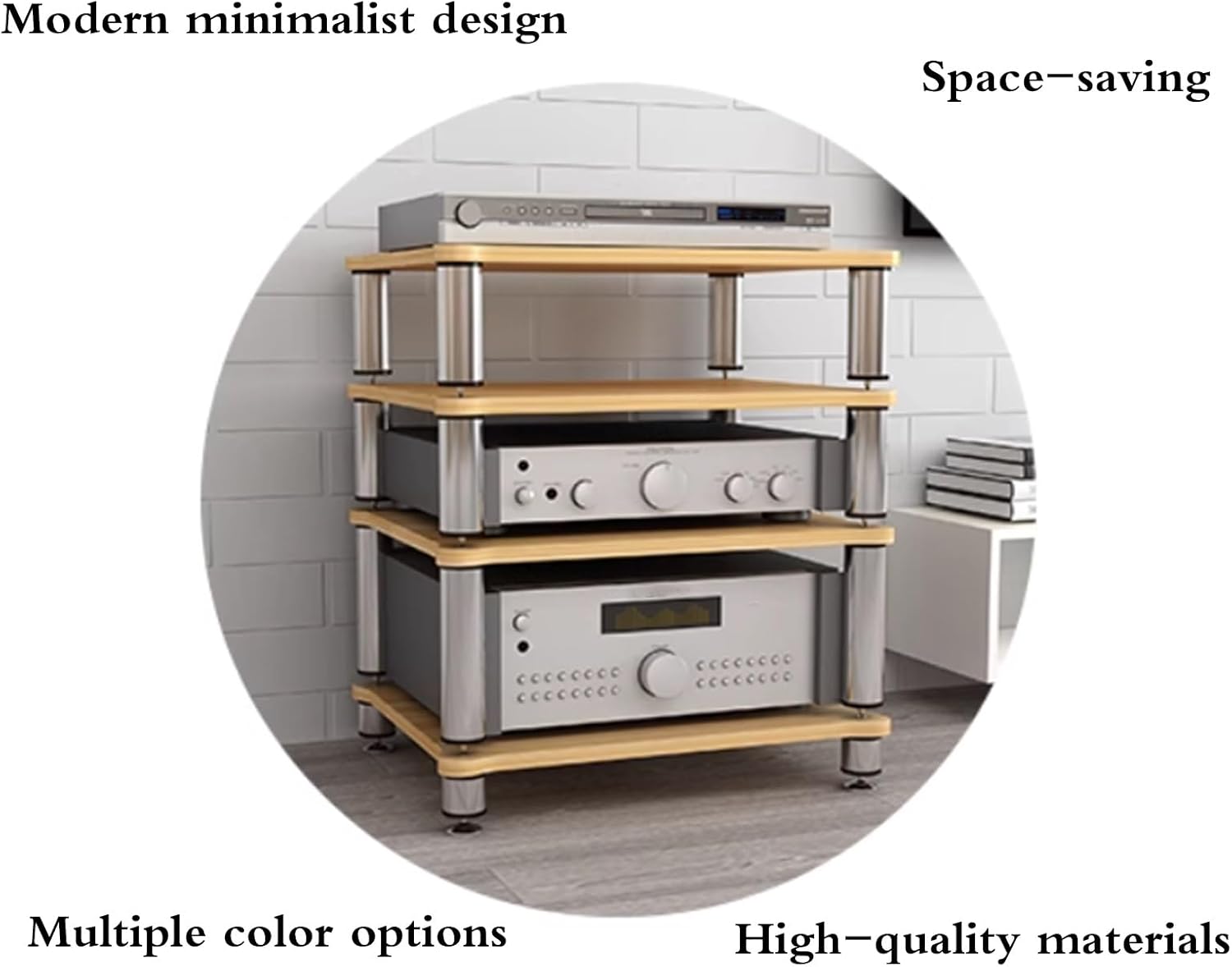 HiFi Audio Rack & Amplifier Stand for Home Theater, 2/3/4-Tier AV Equipment Shelf with Spikes Audio-Visual Shelving for Receiver, Turntable, Speaker(Wood,60 * 48 * 81cm(4Tier))