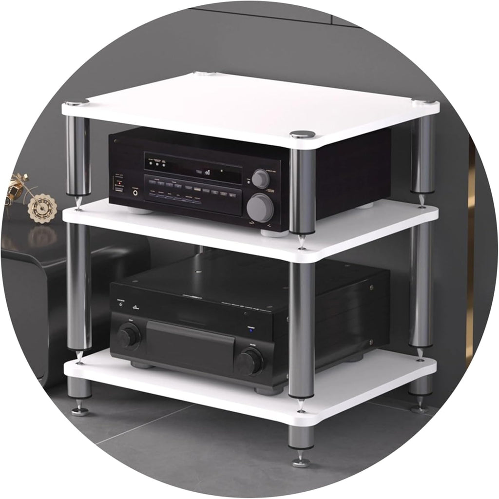 Professional Hi-Fi Rack Amplifier Stand AV Equipment Shelf, 2/3/4-Tier Audio Storage Cabinet with Anti-Vibration Feet for Receiver Turntable Speaker Home Theater(White,60 * 48 * 60cm(3Tier))