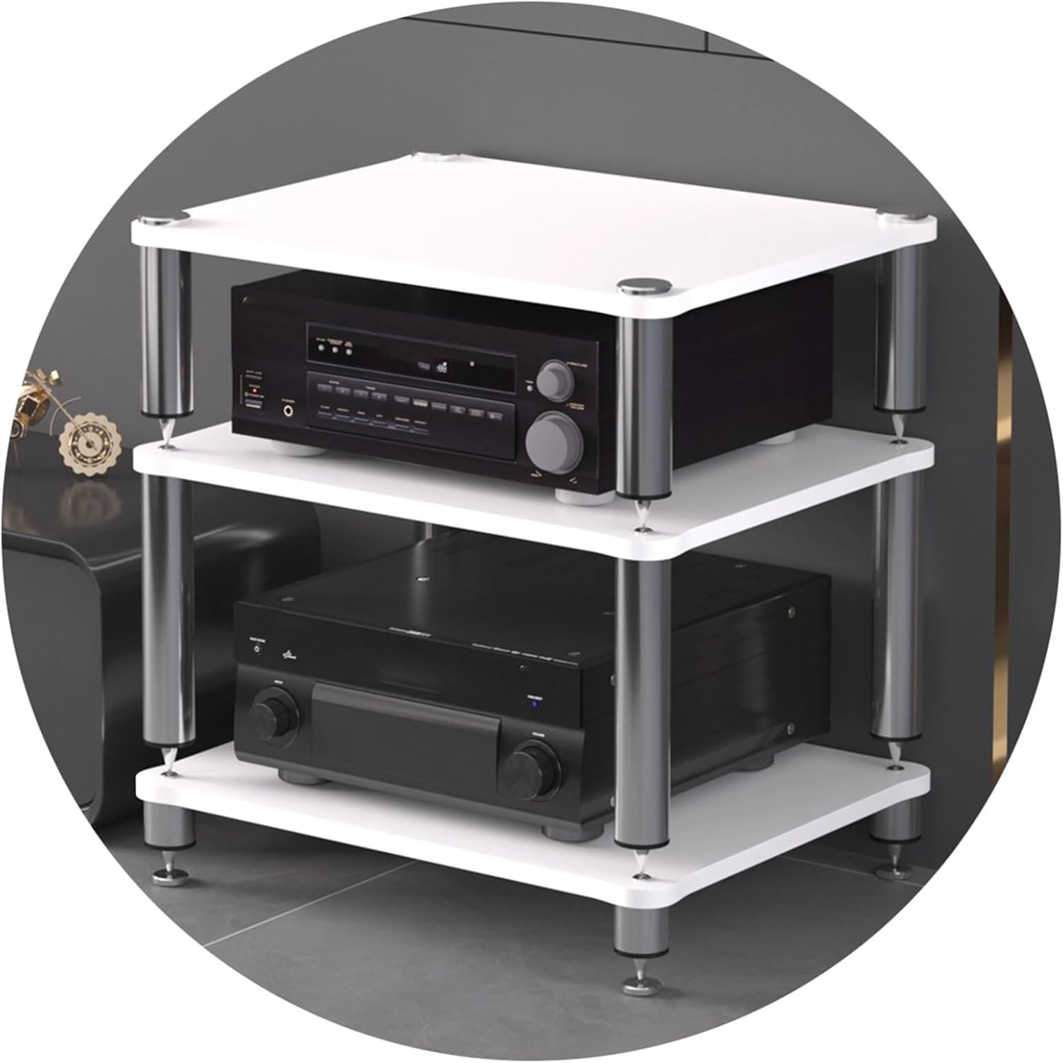 Professional Hi-Fi Rack Amplifier Stand AV Equipment Shelf, 2/3/4-Tier Audio Storage Cabinet with Anti-Vibration Feet for Receiver Turntable Speaker Home Theater(White,60 * 48 * 60cm(3Tier))