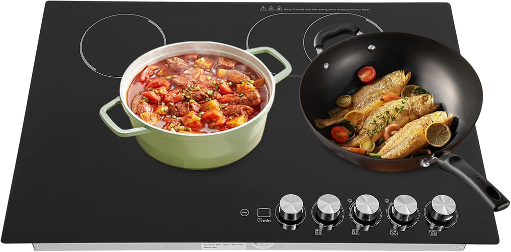 Electric Cooktop 30 Inch, Electric Stovetop Built-In Electric Cooktop 4 Burner Stove Top with Safe Lock, 600W-1200W Desktop/Embedded Electric Ceramic Cooktop with Led Display, 29.53 * 20.08 * 3.94In