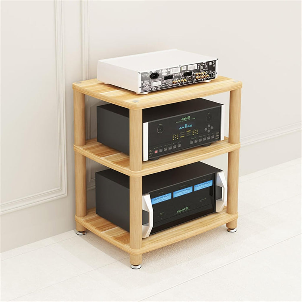 AV Media Stand 2/3/4 Tier Record Player DVD CD Audio Rack Tower Holder, Adjustable Media Storage Cabinet, Entertainment Stereo Racks Equipment Console Shelf,Wood,3 Tier