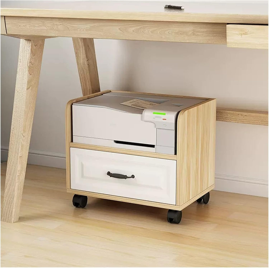 Printer Table Printer Stand, Under Desk Mobile Printer Table with Storage Drawer, Home Office Wood Work Cart with Wheels, for Mini 3D Printer Printer Shelf,One Color-L43xW40xH46.5cm