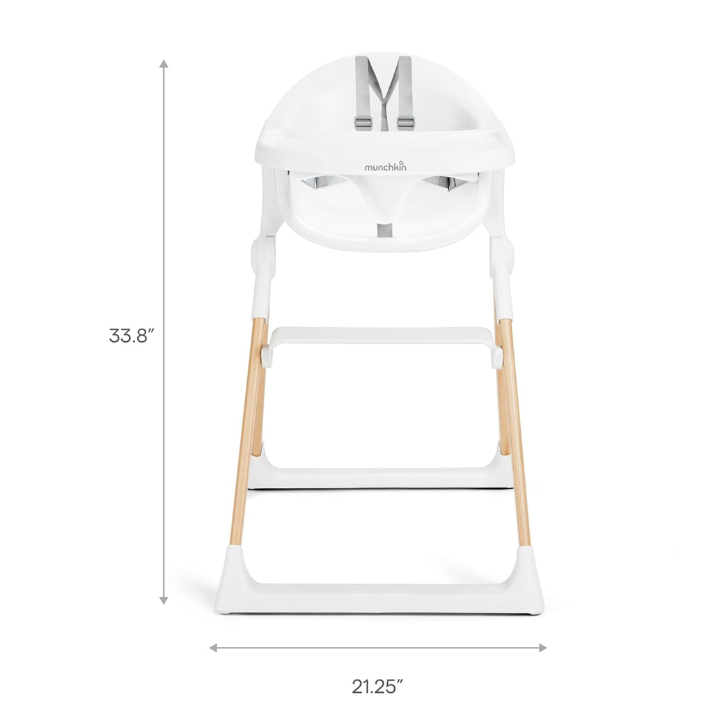 Munchkin Float Baby High Chair for Babies and Toddlers, Foldable for Easy Storage, White with Wooden Legs