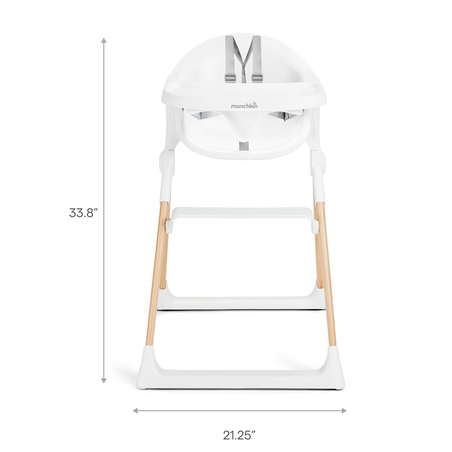 Munchkin Float Baby High Chair for Babies and Toddlers, Foldable for Easy Storage, White with Wooden Legs