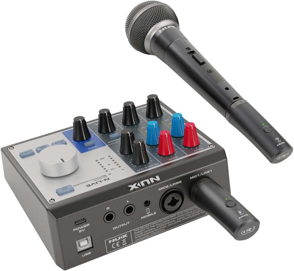 NUX B-3RC 2.4GHz Microphone Wireless System with Charging Case, Microphone Bundle, 24-bit/44.1kHz, Long Distance Transmission, Ultra-Low Latency, Long Lasting Battery, Auto Pairing