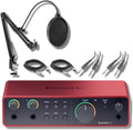Focusrite Scarlett 2i2 4G Studio Recording Bundle with StreamEye BOOMARM1 Microphone Boom Arm, Pop Filter, 2x XLR Cables and Instrument Cables