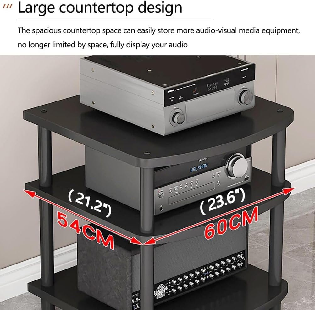 4-Tier AV Media Stand Audio Rack Tower Adjustable Height TV Game Console Equipment Shelf CD Record Player Stereo Component Rack Cabinet for Home Theater Studio,Black,3 Tier