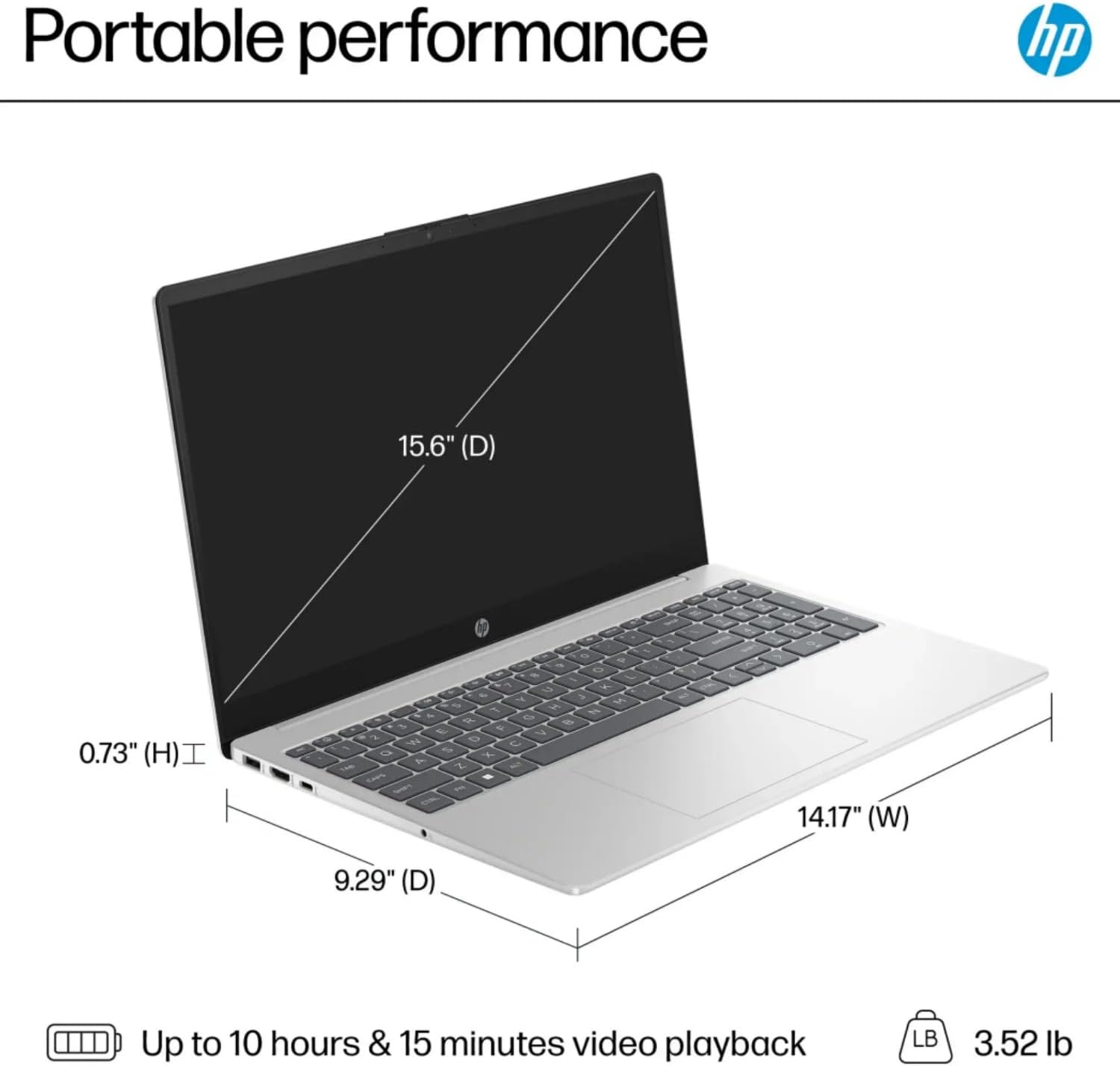HP 15.6' HD Touchscreen Laptop 15-fd0023dx, Intel Core i3-1215U, 8GB RAM, 256GB SSD, Bluetooth, Wi-Fi, Intel UHD Graphics, Windows 11 Home in S Mode, Natural Silver