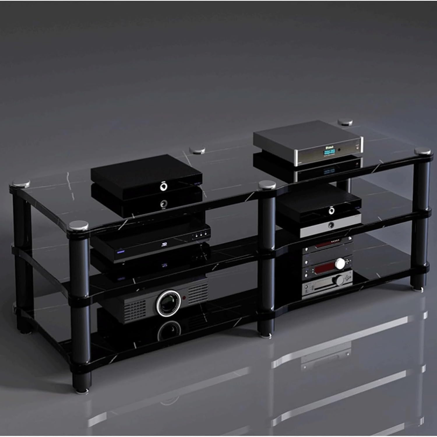Audio Rack 1/2/3/4 Tier Stereo Rack Audio Equipment Rack Audio Stereo Shelf Wooden HiFi Rack Audio-Video Shelving Shock-Absorbing(Multi-Colored,3 Tier)
