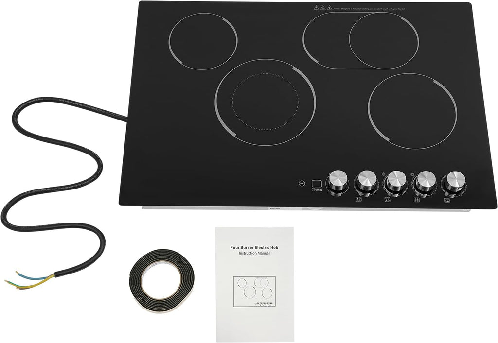 Electric Cooktop 30 Inch, Electric Stovetop Built-In Electric Cooktop 4 Burner Stove Top with Safe Lock, 600W-1200W Desktop/Embedded Electric Ceramic Cooktop with Led Display, 29.53 * 20.08 * 3.94In