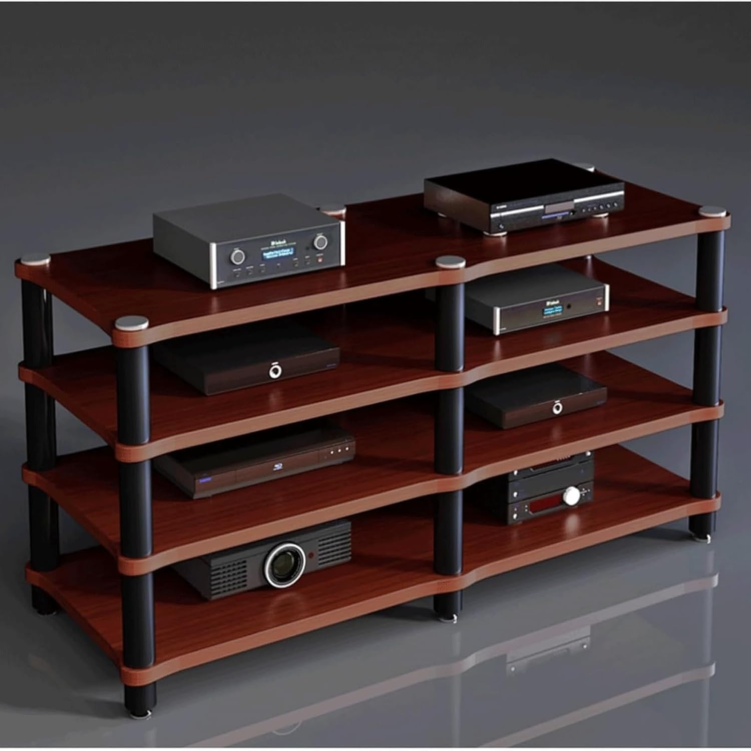Audio Rack 1/2/3/4 Tier Stereo Rack Audio Equipment Rack Audio Stereo Shelf Wooden HiFi Rack Audio-Video Shelving Shock-Absorbing(Brown,4 Tier)