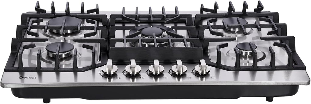 30 Inch Gas Cooktop, Stainless Steel Built-in 5 Burners Stovetop Dual Fuel Gas Hob NG/LPG Convertible Gas Cooktop DK5712