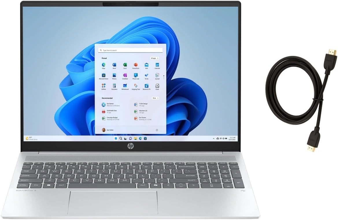 HP Omnibook 5 16' WUXGA Touch Screen Laptop| Intel Core Ultra 7 255U |Intel Graphics| Copilot |Backlit | Silver | 16GB RAM DDR5 | 1024GB SSD |Windows 11 Home |Bundle with HDMI Cable