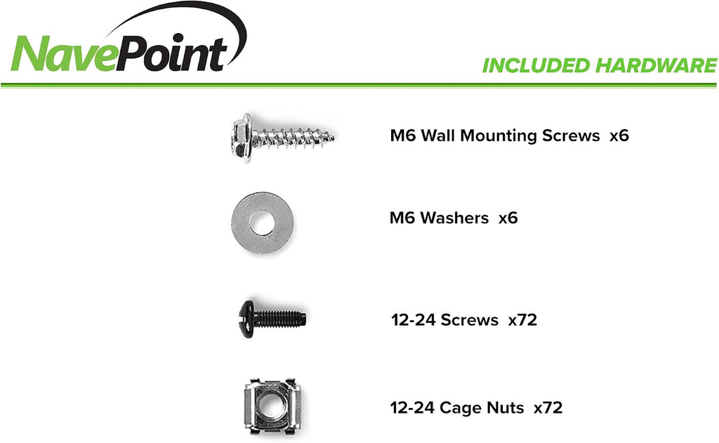 NavePoint 12U Open Frame Wall Mount Server Rack for 19' Networking IT Equipment & A/V Gear, 24.81' Depth, 264 lbs Weight Capacity, 12-24 Threaded