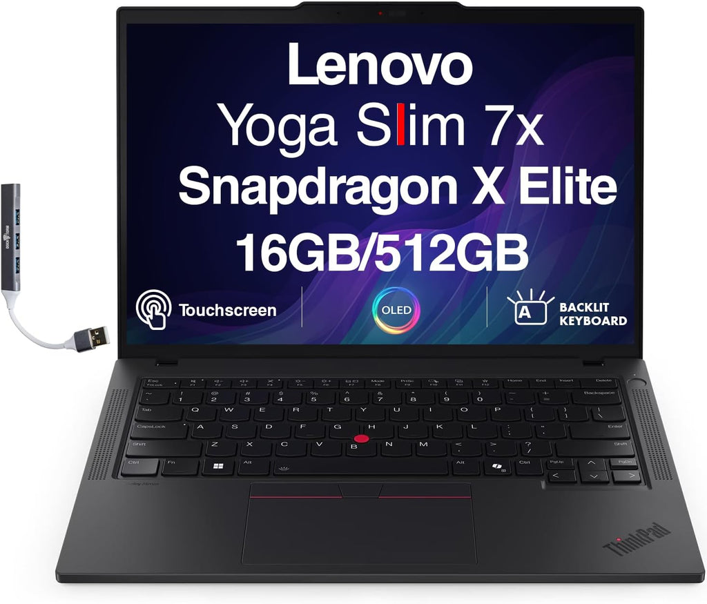 Lenovo Yoga Slim 7X Copilot PC Laptop 14.5' Touchscreen OLED 3K 1000 nits Display (Snapdragon X Elite X1E-78-100, 16GB LPDDR5X, 512GB SSD, Backlit KB, WiFi 7, Win 11 Home) w/DKZ USB Port Expander