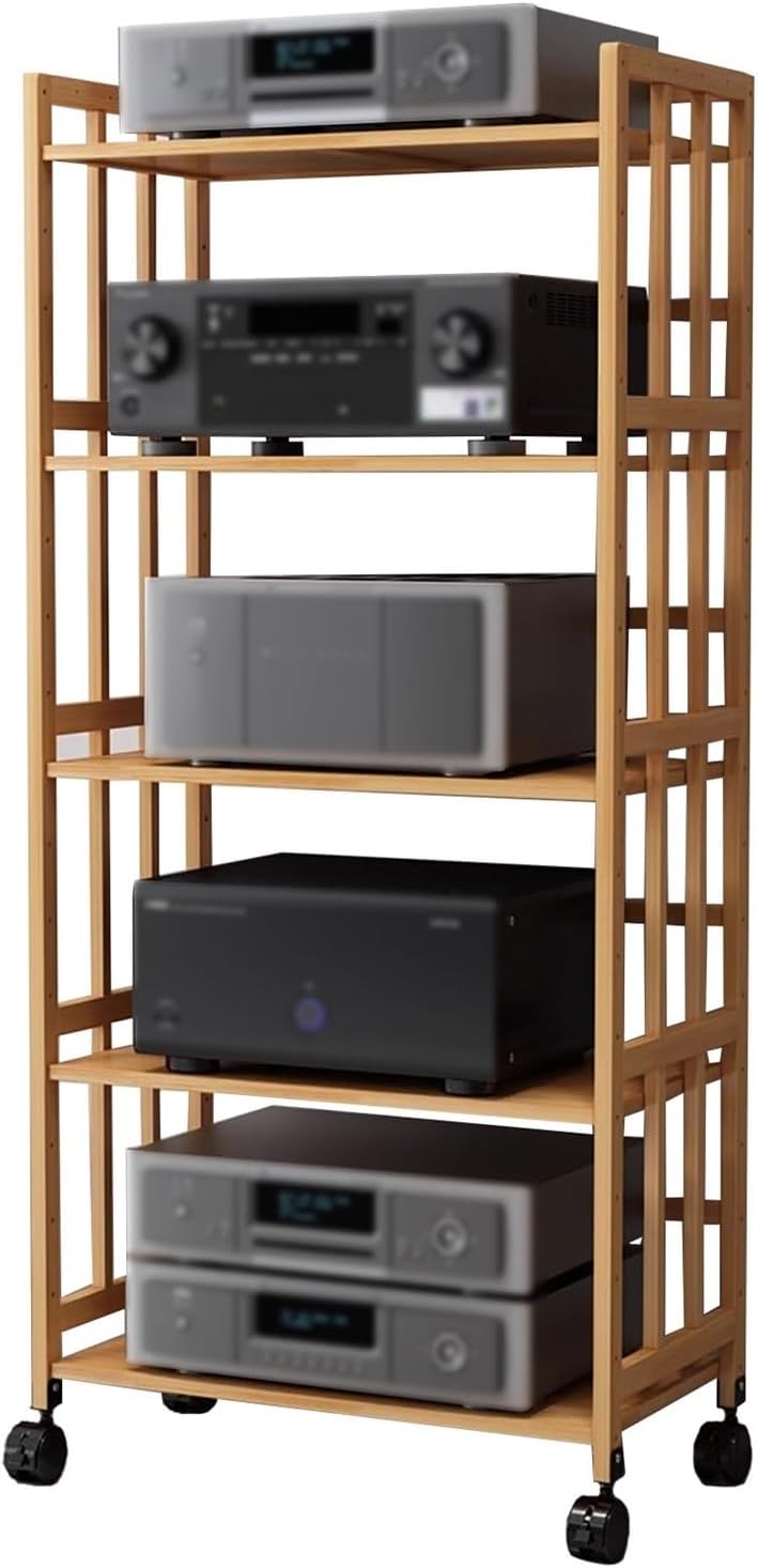 Media Stand 2/3/4/5 Tier Media Component Storage Unit Shelves, Movable Audio Video Tower DVD Cd Record Player Stand Stereo Equipment Cabinet, Turntable Holder for Living,W60Cm5 Tier