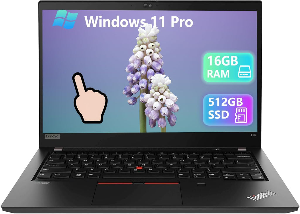 Lenovo Thinkpad T14 Business Laptop, Touchscreen, 14in FHD Display, Core i5-10210U, 16GB DDR4 RAM, 512GB SSD, Webcam, HDMI, Windows 11 Pro Black (Renewed)