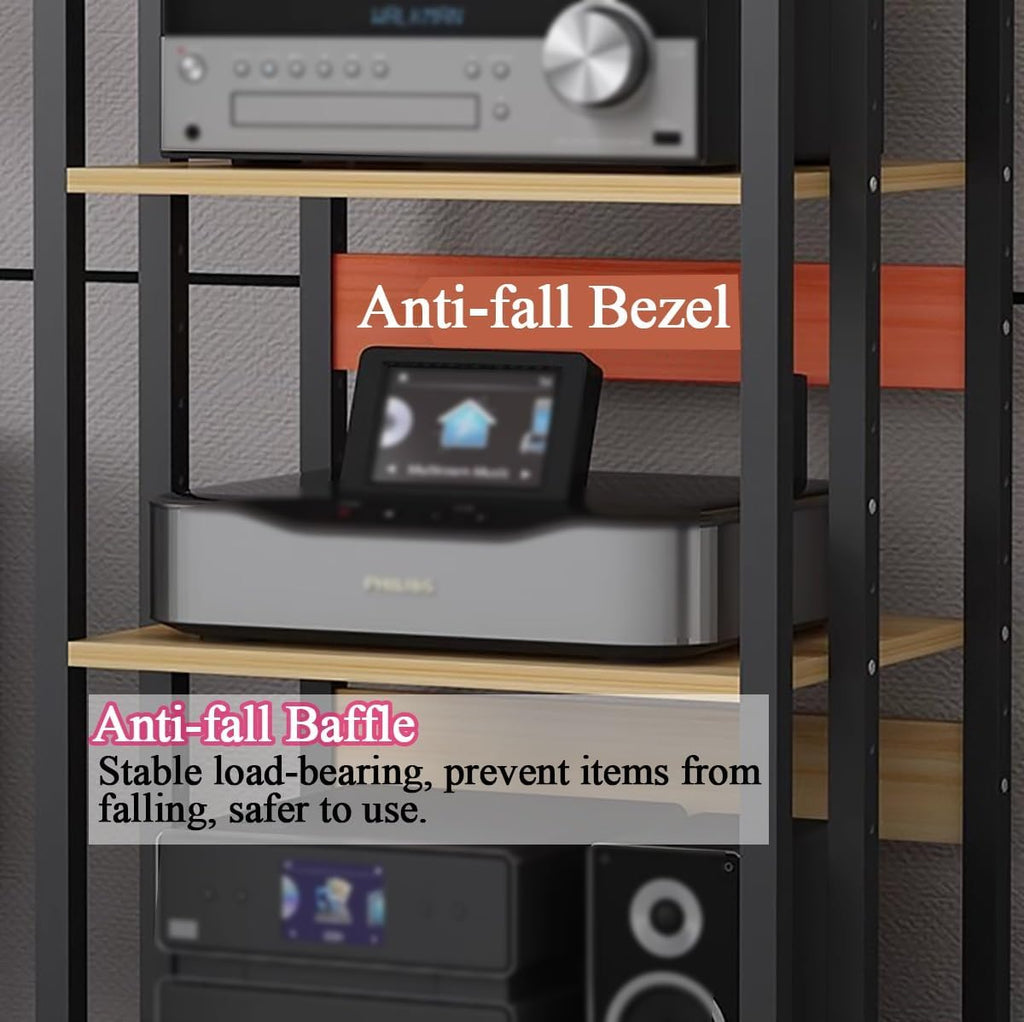 4 Tier Media Stand Component Storage Unit, Audio Video Equipment Rack, Wooden Stereo Receiver Shelf Record Player For Home Theater Club Office