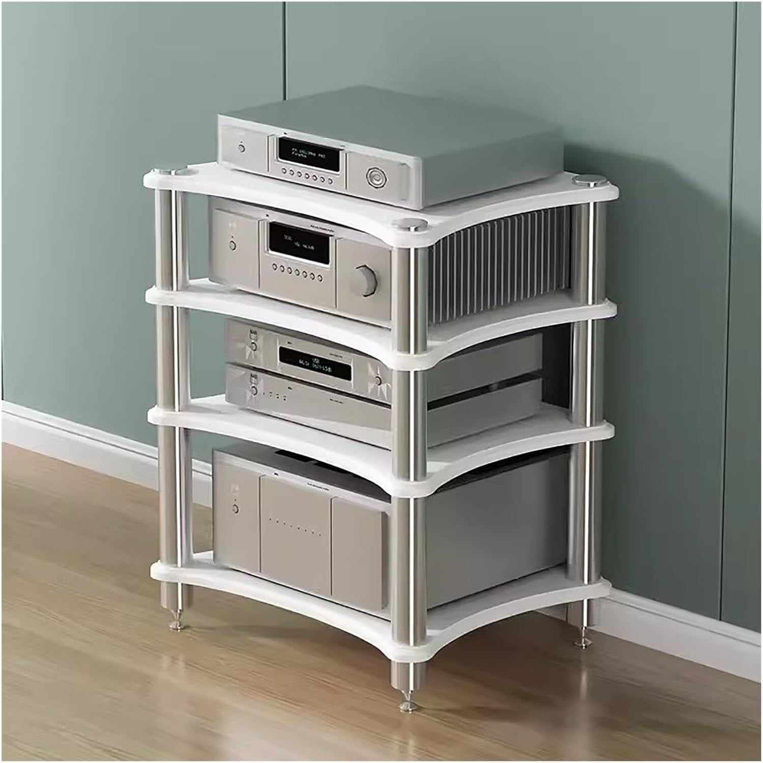 Audio Video Equipment Rack, Media Stand for Record Player, Turntable, Speaker, Gaming Console, Home Theater Storage Unit