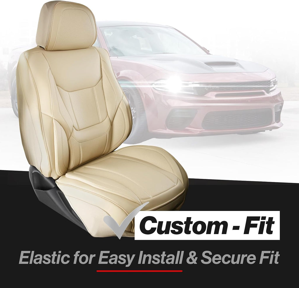 Coverland Custom Car Seat Covers Compatible with 2004-2008 Toyota Solara Convertible - Premium Leather Non-Slip Memory Foam Waterproof Seat Cover Custom fit Interior Protector [Full Set-Beige]