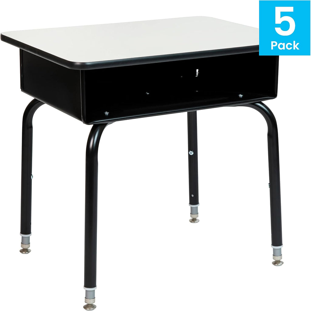 Flash Furniture Billie Student Desk - Gray Open Front Metal School Desk - 24'W x 18'D Adjustable Height, Durable Desk for School or Remote Learning, Set of 5