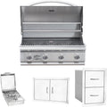 Bullet by Bull Stainless Steel Outdoor Kitchen Grill Set - Built-In Liquid Propane Grill -BBQ Kitchen Island Bundle - Includes 4 Burner Grill, Side Burner, Double Access Door & Double Storage Drawer