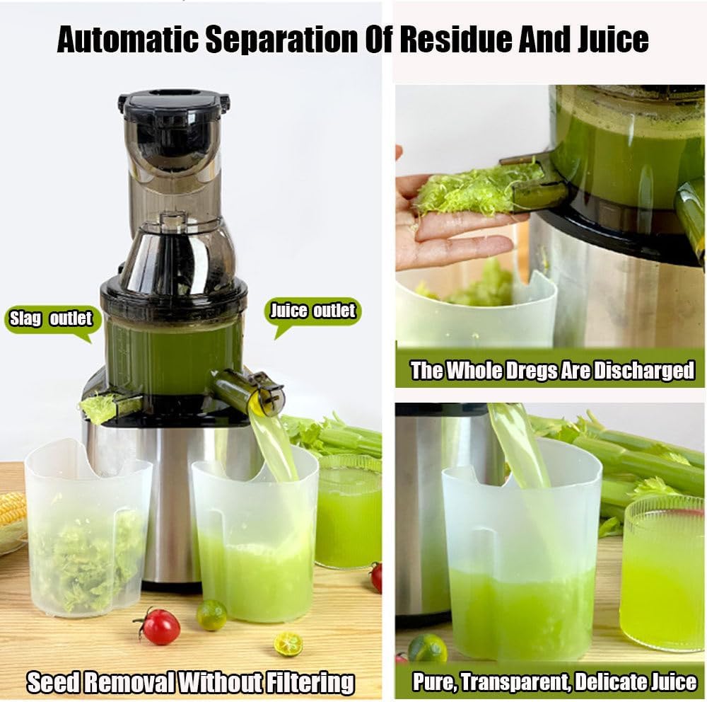 Stainless Steel Juicer Machines, Cold Press Juicer Machines With 3.2' Large Feed Chute, Slow Masticating Juice Extractor For Fruit And Vegetable, High Juice Yield Easy To Clean