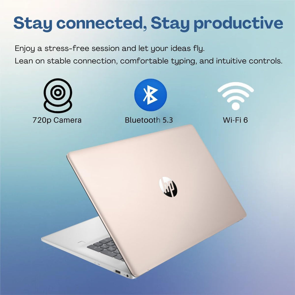 HP 17' Touchscreen Business Laptop, Intel 10-Core i7-1355U(Up to 5 GHz), Microsoft Office Pro Lifetime, 32 GB RAM, 1 TB SSD, HD Audio, 720P Webcam, WiFi 6, Bluetooth 5.3, Win 11 Pro, Pale Rose Gold