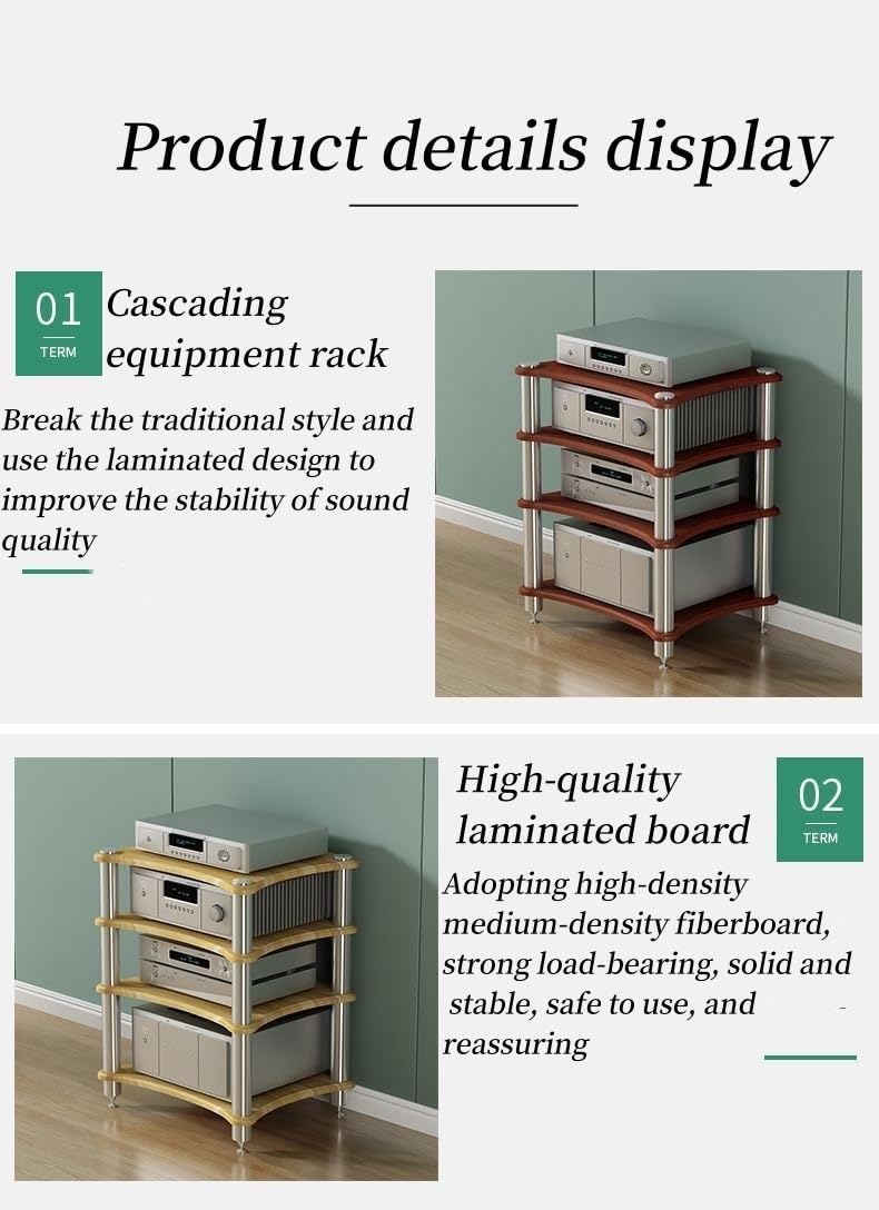 2/3/4 Tier Audio Rack, Open Air Design, Media Cabinet with Metal Frame, Audio Component Rack, Audio Rack Cabinet for Server and AV Equipment(Light Walnut,33.47 * 23.62in)
