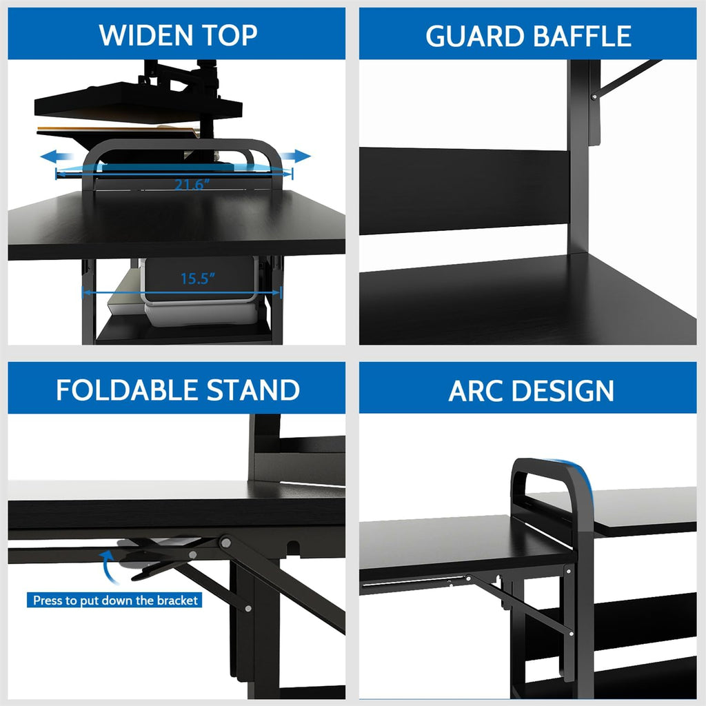 PUNCIA 3 Tier Foldable Movable DIY Heat Transfer Press Machine Stands 20'' Heavy Duty Rolling Workbench with Folding Working Table for Sublimation Transfer Machine Metal Shelf Storage Organization