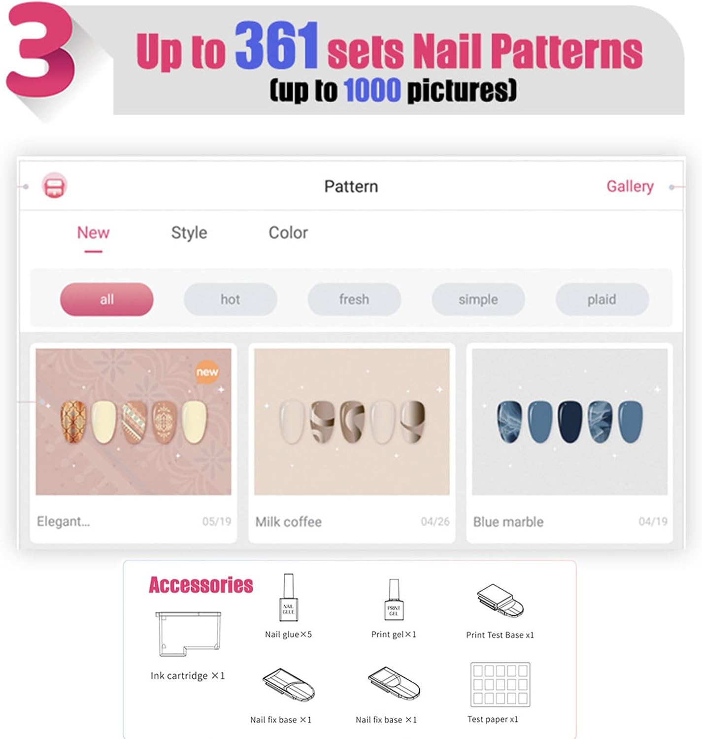 3D Digital Nail Printer,Digital Mobile Nail Art Printer with Touch Screen Display for Girls' Home Nails,Weddings,Nail Art Studio,White