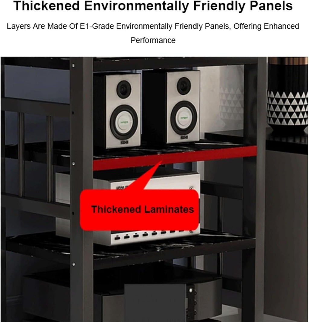 Audio Rack 4 Tier Stereo Rack Audio Equipment Rack Audio Stereo Shelf Wooden Open HiFi Rack Audio-Video Shelving with Wheels Movable(Wei�)