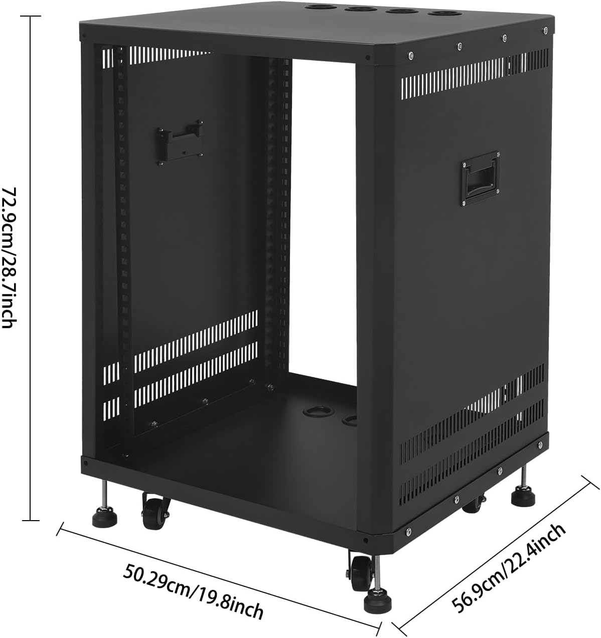 15U Server Rack with Wheels&Leveling Feet, Freestanding Rolling Open Frame IT Network Server Cabinet Rack Shelf for Audio Video Music Recording Computer AV Data & IT Equipment,Up to 300 Lbs Load,Black