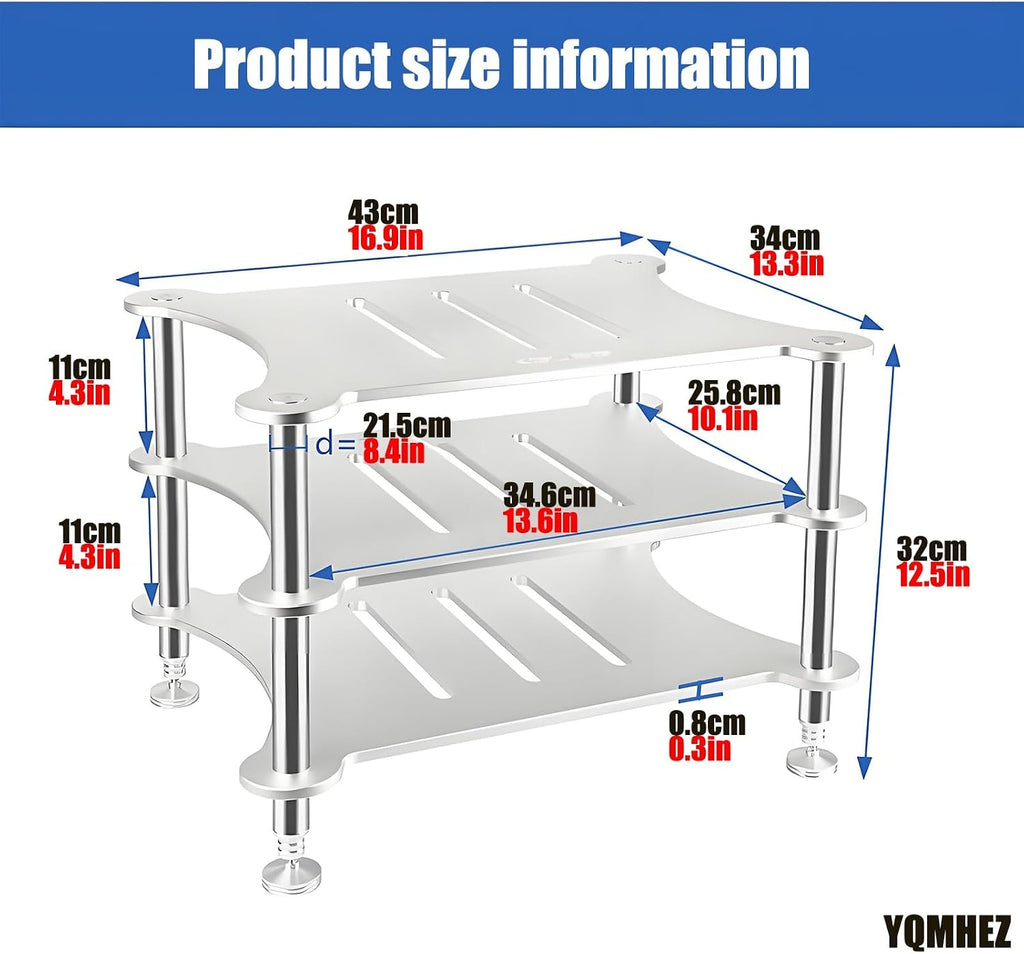 Mini HiFi Media Stand, Aluminum Audio Rack, Open Storage Shelf, Small Media Storage Cabinet for HiFi Audio Equipment DAC Amplifier Amp